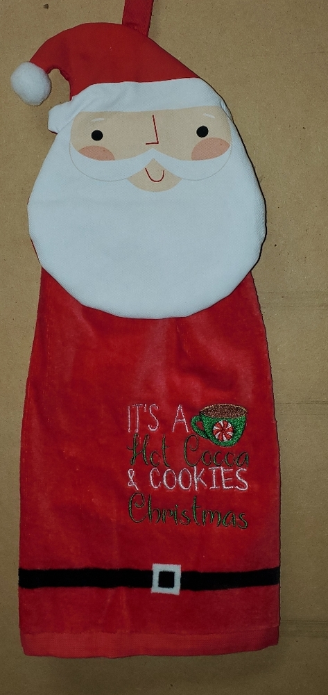 Hot cocca and cookies Christmas Santa towel